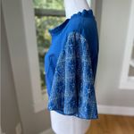 Solitaire  Cobalt Blue Embroidered Cotton Flare Sleeve Cropped Blouse Size Large Photo 9