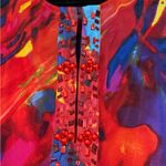 Peter Nygard  women's large multicolor roll sleeve tunic red beaded sheer light Photo 2