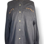 Vintage Black Lace Up Western Shirt Women’s Small Cotton Button Down Ranch Top Photo 0