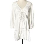 Free People  Hudson White Lace Crochet V-Neck Tiered Mini Dress Size Small Photo 1