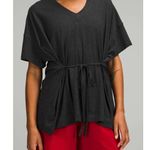 Lululemon Side Tie V-Neck T-Shirt Size 4 Heathered Black Oversized Workout Photo 7