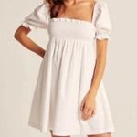 Abercrombie & Fitch White Smocked Puff Sleeve Mini Dress Photo 0