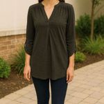 Cable & Gauge Women’s Small Gray Long Sleeve Tunic Top | Button Front Roll Tab S Photo 1