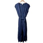 l*space L* Goa Short Sleeve Wrap Midi Dress Swim Coverup Midnight Blue Medium Photo 2