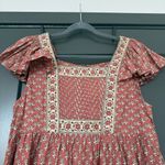 Sea New York Fernanda Tile Print Flutter Sleeve Pintucked Mini Dress Size Large Red Photo 5