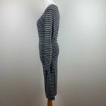 Ann Taylor ‎ Sheath Dress S Gray White Stripe Ruched Waist Long Sleeve Over Knee Photo 6