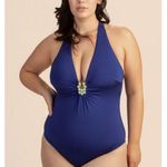 Trina Turk 💕 Bijou Solids V-Plunge Plus One Piece Swimsuit Ultra Marine Blue 20W Photo 2