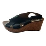 Clarks Artisan Black Suede Women's 7.5 Slingback Cork Wedge Sandals Shoes Photo 5