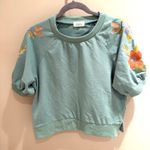 ANNIEWEAR Womens Sweatshirt Light Green Embroidered Floral Puff Sleeve Crew L Size L Photo 1
