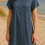 DKNY  XS Ditzy Floral Sheer Shift Dress Swim Cover Boho Peasant Modest Fairy Photo 0