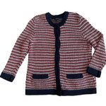 Talbots  Navy Red Cardigan Sweater Snap-Down Woven 100% Cotton Size Medium Womens Photo 0