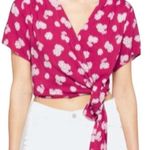 Lush Clothing New Lush Floral Print Short Sleeve Cropped Wrap Blouse Ranya Berry Cream Size XL Photo 0