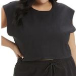 Good American Crop Strong Shoulder T Shirt Black Stretchy Knit Womens 14-16 Photo 0