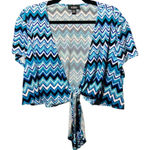 AGB Dress Woman Blue Chevron Print Tie Front Crop Shrug Cardigan Top 20W Photo 0