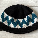 Handmade  Crochet Knit Beanie Winter Hat Black White Blue Chevron Design OS Adult Photo 0