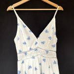 Simplee Apparel Simplee white and blue floral sundress cutouts ruched back v-neck maxi length L Photo 1