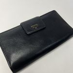 Fossil  Logan Tab Clutch Wallet Black Gold Metallic Shiny Interior Leather Photo 1