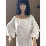 White cottagecore prairie midi on off shoulders dress big sleeves medium Photo 5