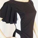 American Living AMERICAN LIVING BLACK-WHITE COLORBLOCK SLINKY KNIT FLARED SLEEVE DRESS 6 Photo 6