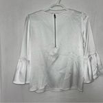 Alice + Olivia Bernice white Satin long sleeve Blouse with ruffle sleeves Photo 4