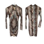 Pretty Little Thing Blue Snake Print Slinky Zip Front Collar Bodycon Dress Size 4 Photo 1