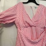 Princess Polly  Size 12 Pink Gingham Plaid VNeck Faux Wrap Puff Sleeve Mini Dress Photo 1