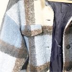ZARA  Size Large Blue Oversized Wool Blend Plaid Overshirt Jacket Button Photo 2