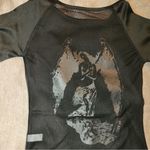 Black flocked Angel Print Mesh Top Green Photo 5