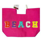 Beach Tote Sunglow Style Pink Canvas Rope Strap Glitter Patches 24" Length NWT Photo 1