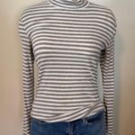 Rove & Roam Grey and White Striped Mock Neck Top Photo 0