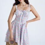 NEW Scarlet Darkness Lavender Floral Corset Mini Dress Smocked Back Large Purple Photo 0