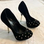 Black Faux Suede Gold Studded Metallic High Heel Platform Pumps Size 5.5 Photo 1