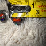 Native American‎ Zuni Sterling Earrings Signed QT Turquoise Heart Shaped Inlay Red Photo 4