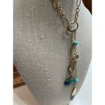 NWT Gold Long Chain Necklace, Turquoise & Teal Accents & Beads & Hammered Gold Photo 2