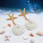 Gold Starfish and Pearl‎ Shell Faux Fashion Earrings Photo 4