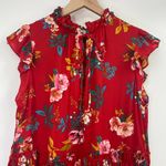 Loft Floral Printed Mini Swing Dress Red Tie Bow Neckline Pockets Womens Medium Photo 2