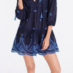 J. Crew Embroidered Beach Tunic Mini‎ Dress Women XL Navy Blue Vacation Resort Photo 0