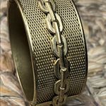 Gold Tone Mesh Chain Cuff Hinged Bracelet Photo 1