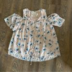 Moon River Top Cold Shoulder Pink Floral Appliqué Blouse Photo 4