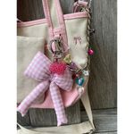 Madden Girl Mini Tote Pink Canvas Bow Bag with Charm & Pouch Photo 5
