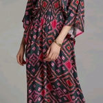 ***Rujuta Sheth Anthro Marie Cinched Caftan/Kaftan Pink Rose Diamond Print Dress Size undefined Photo 0
