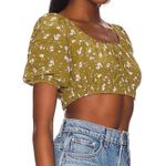 Revolve Anna Nata Natalie Crop Smock Olive Wildflower Tie Back Blouse Top Photo 0