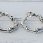 Trifari Vintage 1970's Crown  Hoop Stud Earrings with Bamboo Design Silver Tone Photo 5
