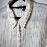 Chico's  100% Linen Button Up Shirt White Rainbow Striped Size‎ 3 Preppy Collared Photo 5
