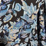 Hale Bob Floral Bird Print Wrap Midi Dress Blue Black Flutter Sleeve M Fairy Photo 6