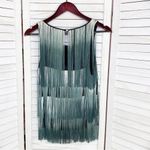 Bebe  Mirrored Neck Fringe Sleeveless Top Blue White Ombre Small Photo 6
