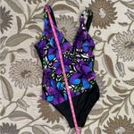 Vintage Robby Len Swimsuit Tropical Floral One Piece 10 12 Purple Photo 2