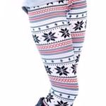 Boutique Winter Fair Isle Red Blue White Snowflake Leggings Photo 0