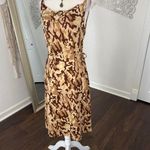 Early 2000s Euro Slinky Cream Brown Tan Animal Print Boho Cowl Neck Midi Dress M Size M Photo 2