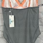 Beachsissi One-Piece Swimsuit Peach Ruffled Black & White Stripes S (4-6) NWT Photo 8